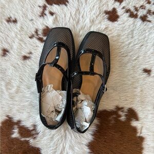 Black Mary Jane Flats with Mesh Detail